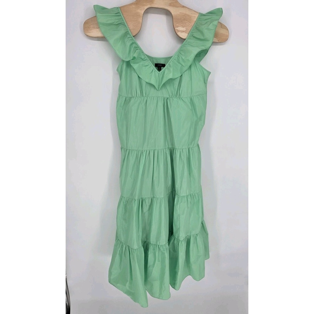 J.Crew Midi Dress Womens 4 Ruffled Shoulder Drapey Pockets Green Lined‎ Party - Picture 3 of 9